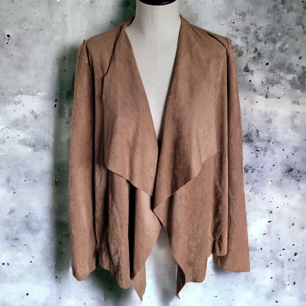 Max Edition Faux Suede Drape Jacket in Tan